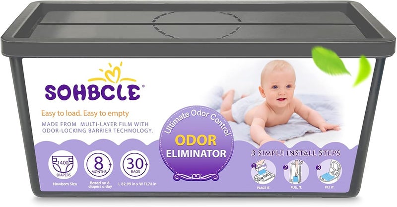 SOHBCLE Refills Compatible with Genie Easy Roll Signature Diaper Pail and Platinum Diaper Pail, Upgraded 30 Bags Hold up to 1400 Newborn Diapers, Extra Thickness Powerful Odor Control, Plant Scented - Image 1
